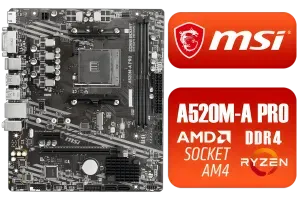 MSI A520M-A PRO AMD A520 Ryzen Socket AM4 Micro-ATX Desktop Motherboard