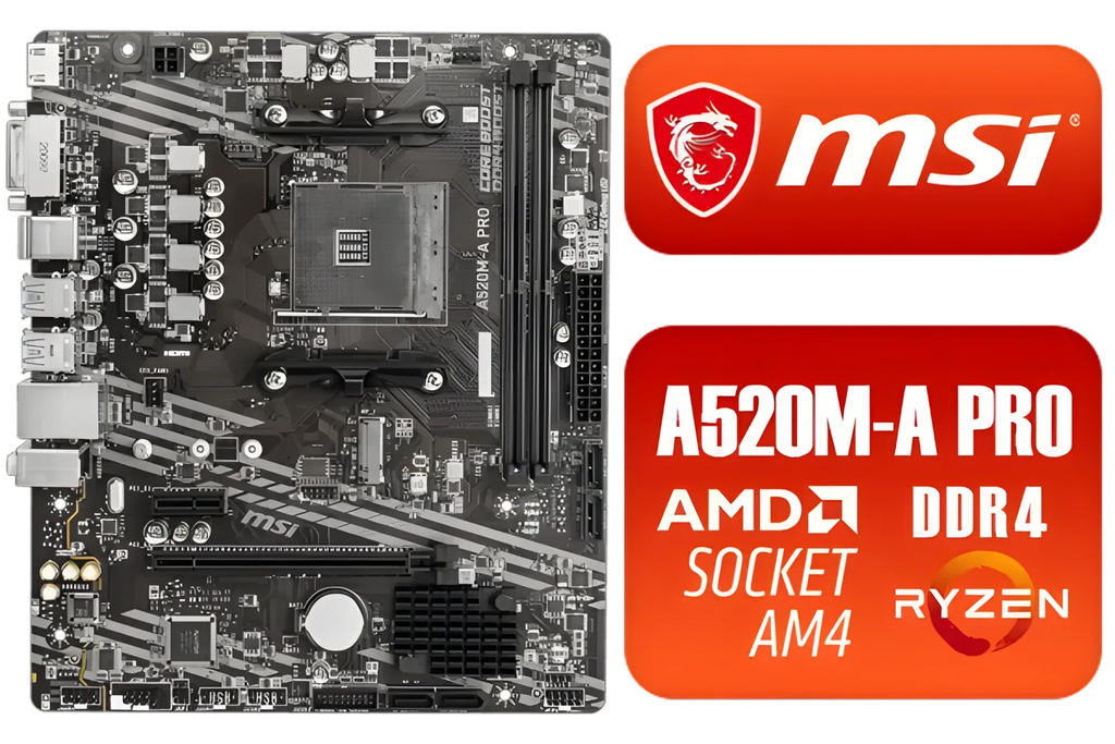 MSI A520M-A PRO AMD A520 Ryzen Socket AM4 Micro-ATX Desktop Motherboard